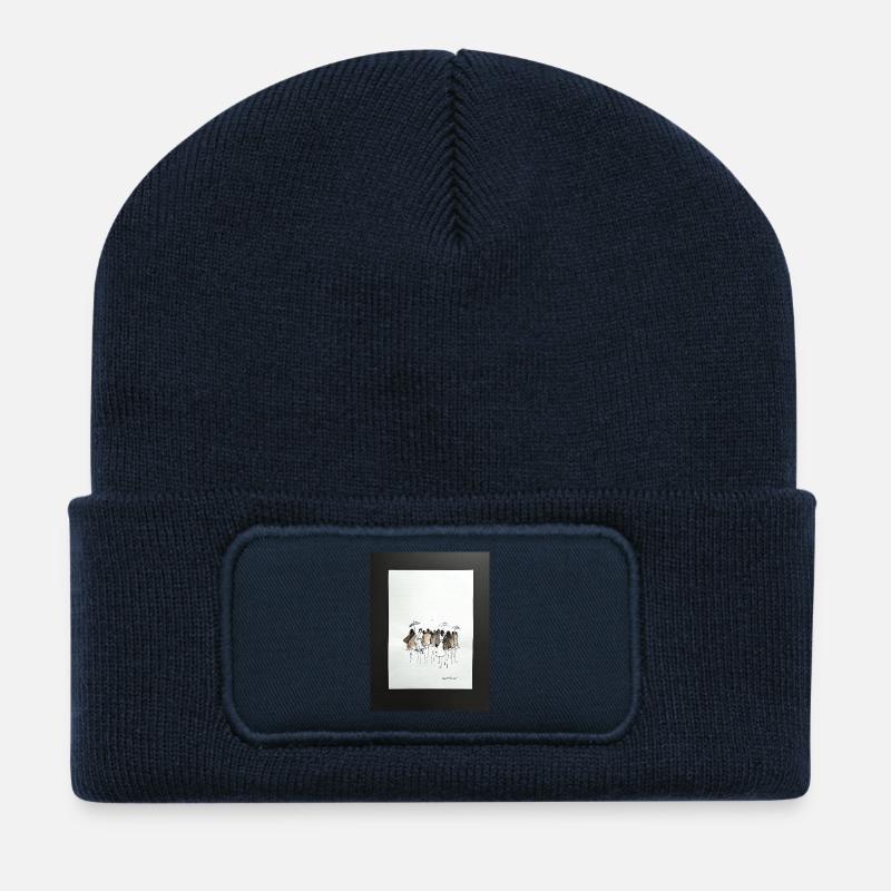 Mode, Menschen abstrakt. Aquarell  mit Tusche - Recycelte Patch Beanie - French Navy