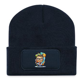 Learning hero cartoon teacher with pens - Recycled Patch Beanie - french navy - Front