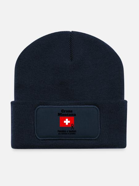 Suisse, je suis Suisse, solidarité - Beanie recyclé à patch - bleu marine
