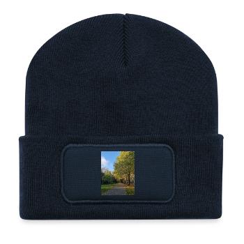 Autumn path through Lauballee - Recycled Patch Beanie - french navy - Front