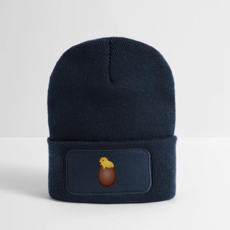 Chocolate Easter Egg with Cute Chick Recycled Patch Beanie