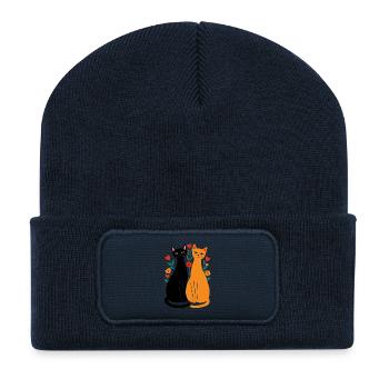 Des chats amoureux - Beanie recyclé à patch - bleu marine - Devant