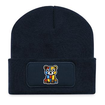 Image colorée et stylisée d’un ours - Beanie recyclé à patch - bleu marine - Devant