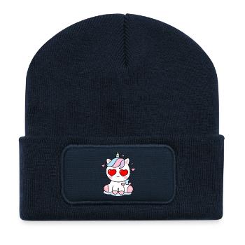Love Unicorn Kawaii – Cute Heart Design - Recycled Patch Beanie - french navy - Front