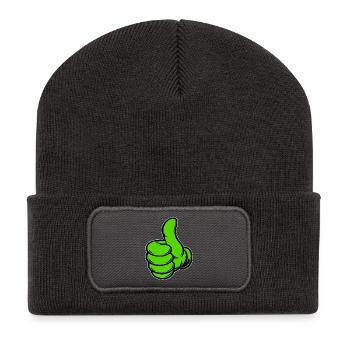 OK Comic Daumenhoch Handsymbol grün - Recycelte Patch Beanie - Dunkelgrau - Vorne