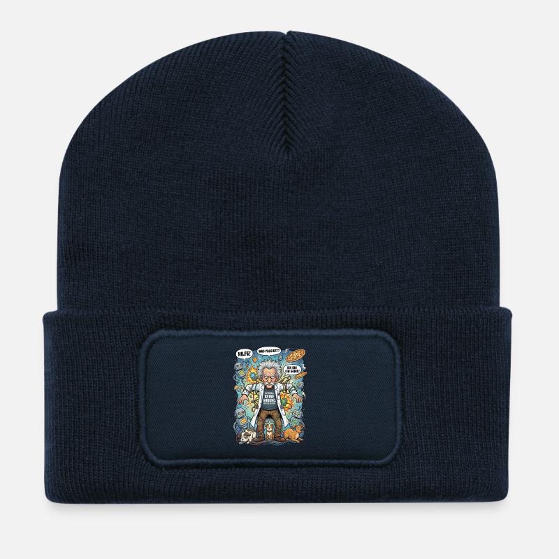 Genie im Chaos: Einstein und Roboter - Recycelte Patch Beanie - French Navy