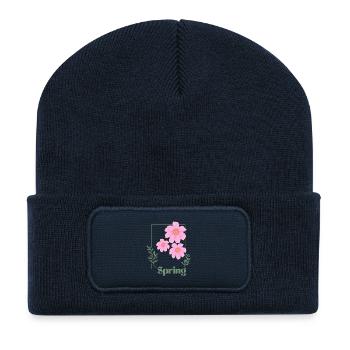 Spring Blumen Design Rosa - Recycelte Patch Beanie - French Navy - Vorne