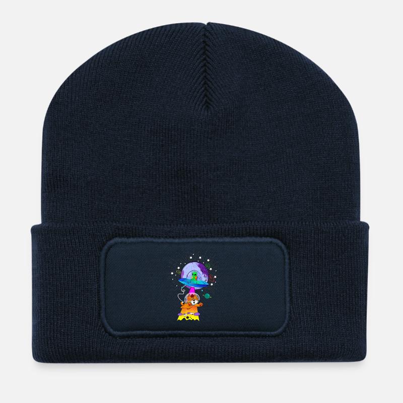 Aventures OVNI de chats cosmiques - Beanie recyclé à patch - bleu marine