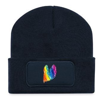 Regenbogen Herz Wachskreide - Recycelte Patch Beanie - French Navy - Vorne