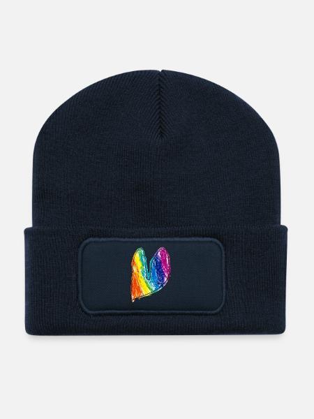 Regenbogen Herz Wachskreide - Recycelte Patch Beanie - French Navy