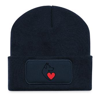 Hund Herz Dobermann Line Art - Recycelte Patch Beanie - French Navy - Vorne