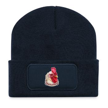 Kamm Hahnendesign prächtiger Hahn Hühner - Recycelte Patch Beanie - French Navy - Vorne