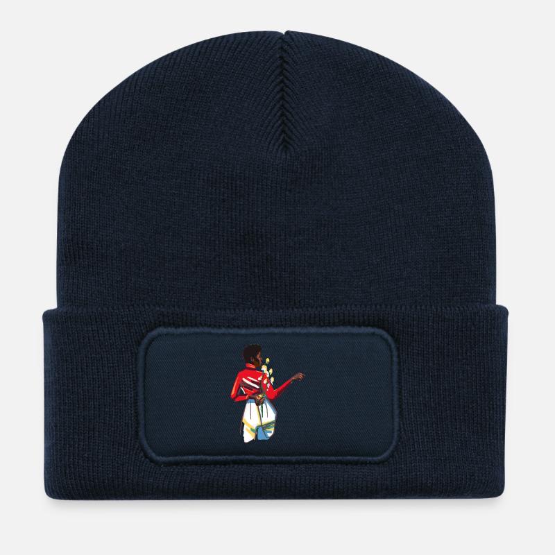 Dame mit Blumen - Recycelte Patch Beanie - French Navy