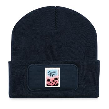 Summer Vibes Retro Palm Tree Design - Recycled Patch Beanie - french navy - Front