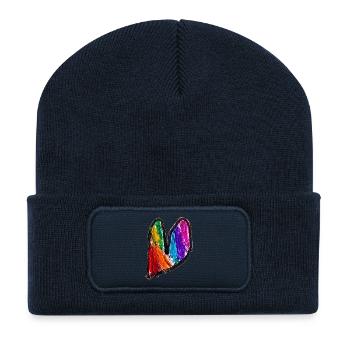 Regenbogenherz Kritzelkunst - Recycelte Patch Beanie - French Navy - Vorne