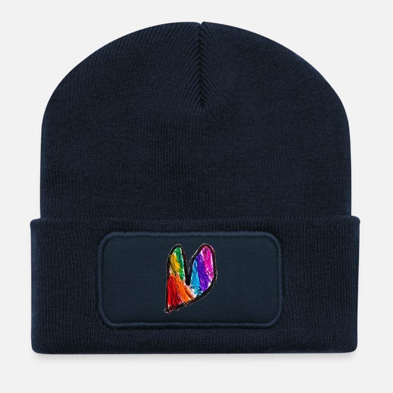 Rainbow Heart Doodle Art - Recycled Patch Beanie - french navy