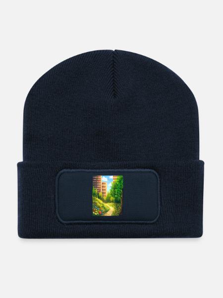 Urban Floral Trail - Recycled Patch Beanie - french navy