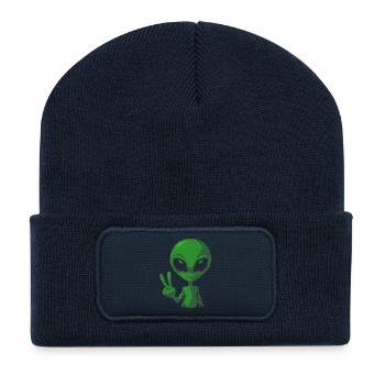 Signe de paix extraterrestre Pixel Green - Beanie recyclé à patch - bleu marine - Devant
