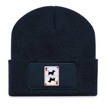 Jeu de cartes teckel - Beanie recyclé à patch - bleu marine - Devant
