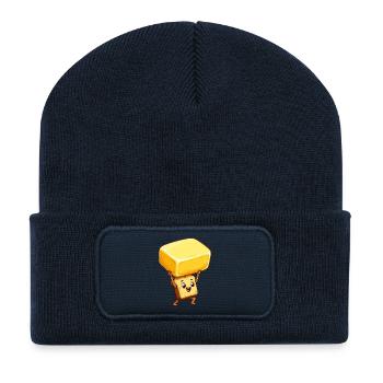 Le héros du pain soulève le bloc de beurre - Beanie recyclé à patch - bleu marine - Devant