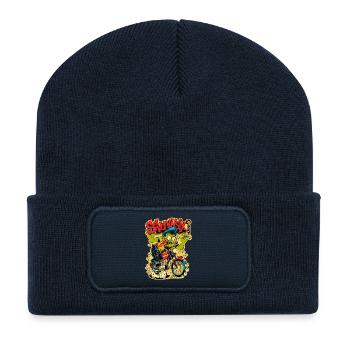 Green Monster on Motorcycle – Comic Style - Recycled Patch Beanie - french navy - Front