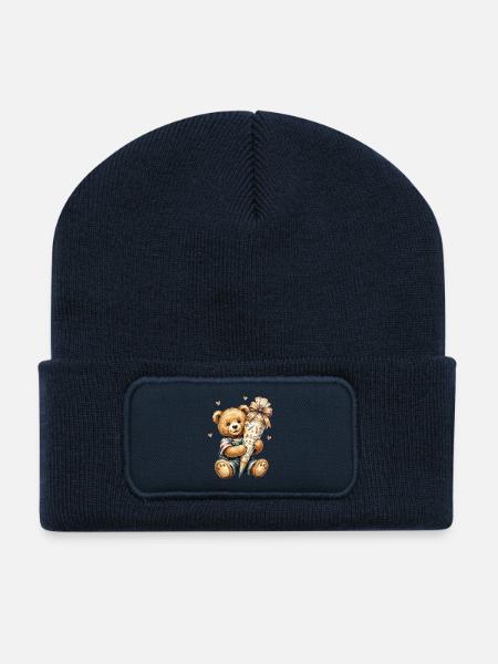 Teddy bear with school cone for school enrollment - Recycled Patch Beanie - french navy
