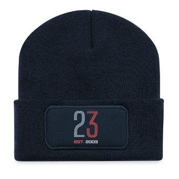 "23 Est. 2003" Geburtstagsdesign - Recycelte Patch Beanie - French Navy - Vorne