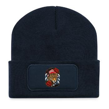 Leopard im japanischen Irezumi Tattoo Stil - Recycelte Patch Beanie - French Navy - Vorne