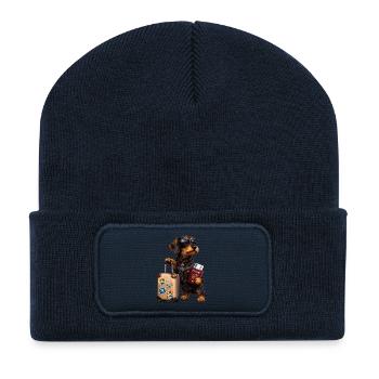 Dachshund Motif Holiday – Funny Dog with Suitcase and - Recycled Patch Beanie - french navy - Front