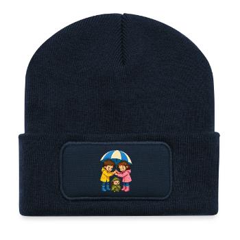 Kinder Regenschirm für Igel Süßes Regen Motiv - Recycelte Patch Beanie - French Navy - Vorne