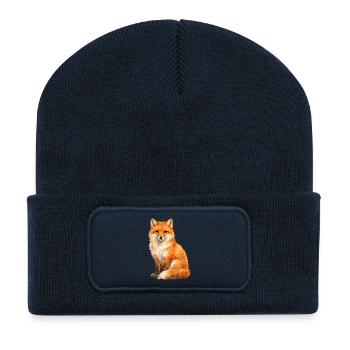 Watercolor Fox in the Forest - Recycled Patch Beanie - french navy - Front
