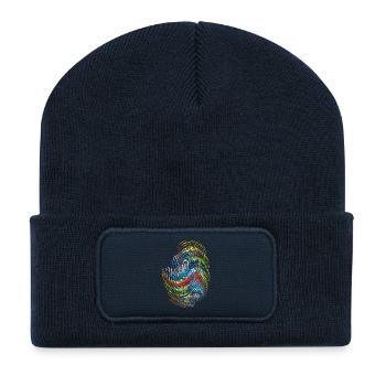 Rainbow Spiral Neon Pattern - Recycled Patch Beanie - french navy - Front