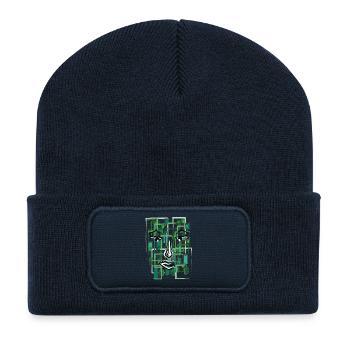 Abstraktes Gesicht Geometrisches Linien-Design - Recycelte Patch Beanie - French Navy - Vorne