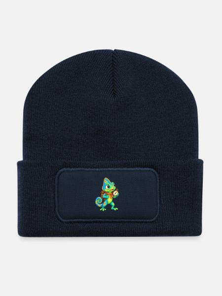 Kompass-Chamäleon mit Rucksack - Recycelte Patch Beanie - French Navy