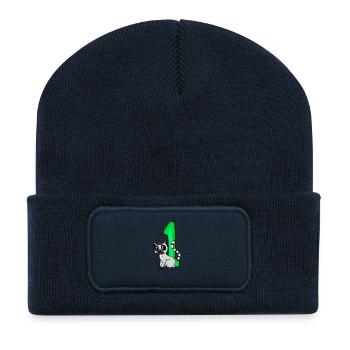 1 Jahr alt - Einschulung - Lemur Motiv - Zahl 1 - Recycelte Patch Beanie - French Navy - Vorne
