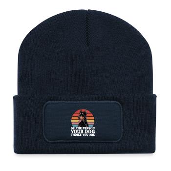 Lustiges Zitat liebt Dobermann Hund - Recycelte Patch Beanie - French Navy - Vorne
