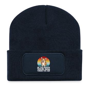 Citation Drôle Chien Corgi - Beanie recyclé à patch - bleu marine - Devant