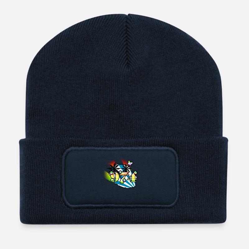 974 - Beanie recyclé à patch - bleu marine