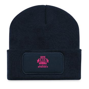 cette tata géniale appartient à ( prénom) - Beanie recyclé à patch - bleu marine - Devant