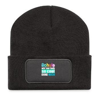 Schule Einschulung Schulbeginn cooler Spruch - Recycelte Patch Beanie - Dunkelgrau - Vorne