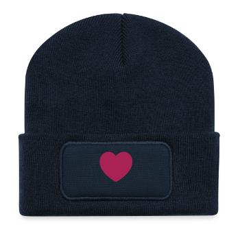 Symbole de cœur - Beanie recyclé à patch - bleu marine - Devant