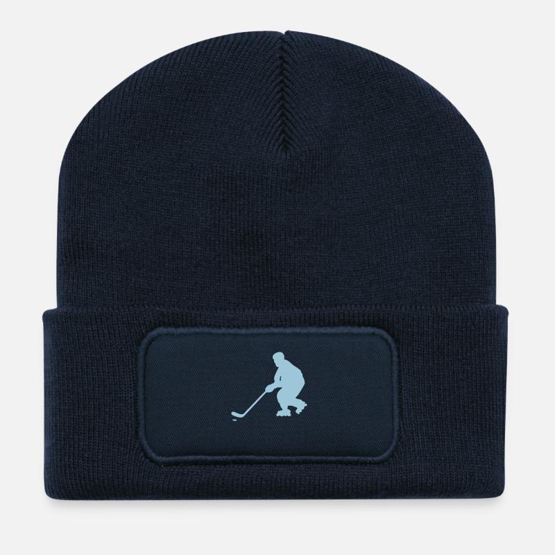 Inline-Skaten Hockey Silhouette2 Zeichnung - Recycelte Patch Beanie - French Navy