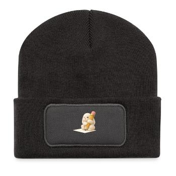 Lapin avec crayon pour enfants Design – Animal créatif - Beanie recyclé à patch - charbon - Devant