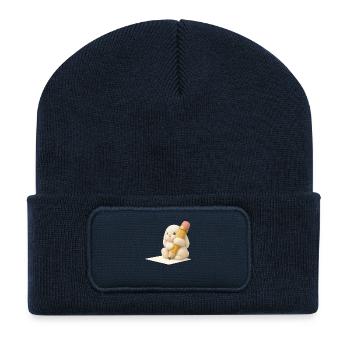 Lapin avec crayon pour enfants Design – Animal créatif - Beanie recyclé à patch - bleu marine - Devant