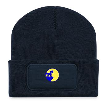 Einhorn Klippe Mond Berg Rund Nacht Süß Silhouette - Recycelte Patch Beanie - French Navy - Vorne