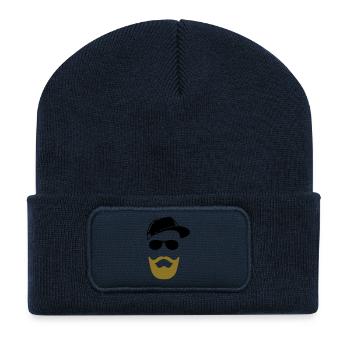 Gesicht mit Bart - Recycelte Patch Beanie - French Navy - Vorne