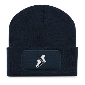 Blanc Patins / patinage - Beanie recyclé à patch - bleu marine - Devant