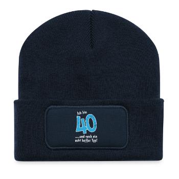 40 Jahre heißer Typ - Recycelte Patch Beanie - French Navy - Vorne