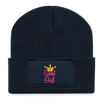 Sweet Girl - Beanie recyclé à patch - bleu marine - Devant