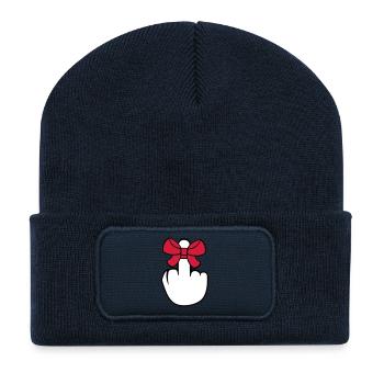 wanker middle finger show insult fuck you f - Recycled Patch Beanie - french navy - Front